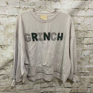 Judith March Beige Jeweled Beaded Grinch Christmas Sweatshirt